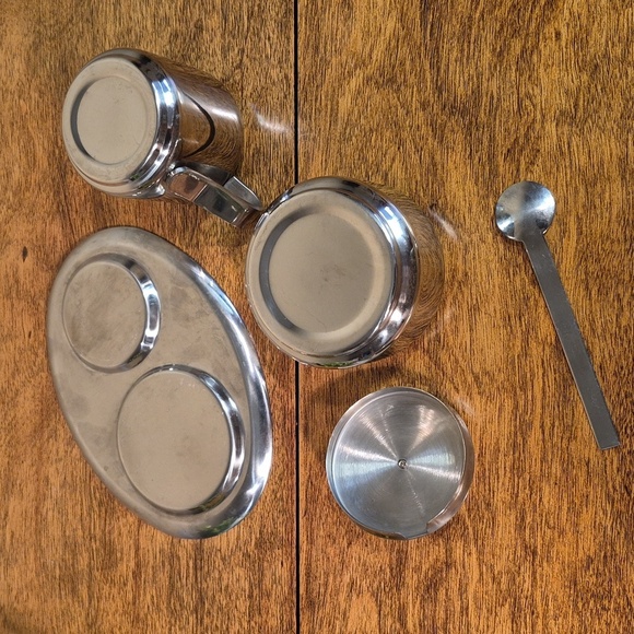 VINTAGE Shiny Chrome Cream and Sugar Set With Spoon And Tray - Picture 11 of 16